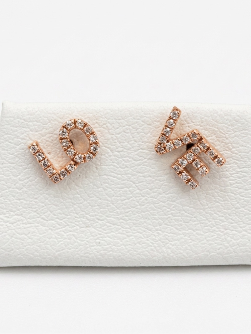 Real 14k Rose Gold 'LOVE' Pavé Letter Diamond Stud Earrings | Fine Jewelry